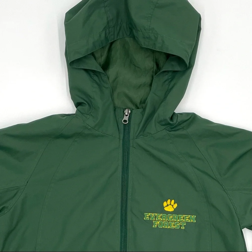 Child's Evergreen Forest‎ Pawprint Raincoat Windbreaker Green Hood Size Small